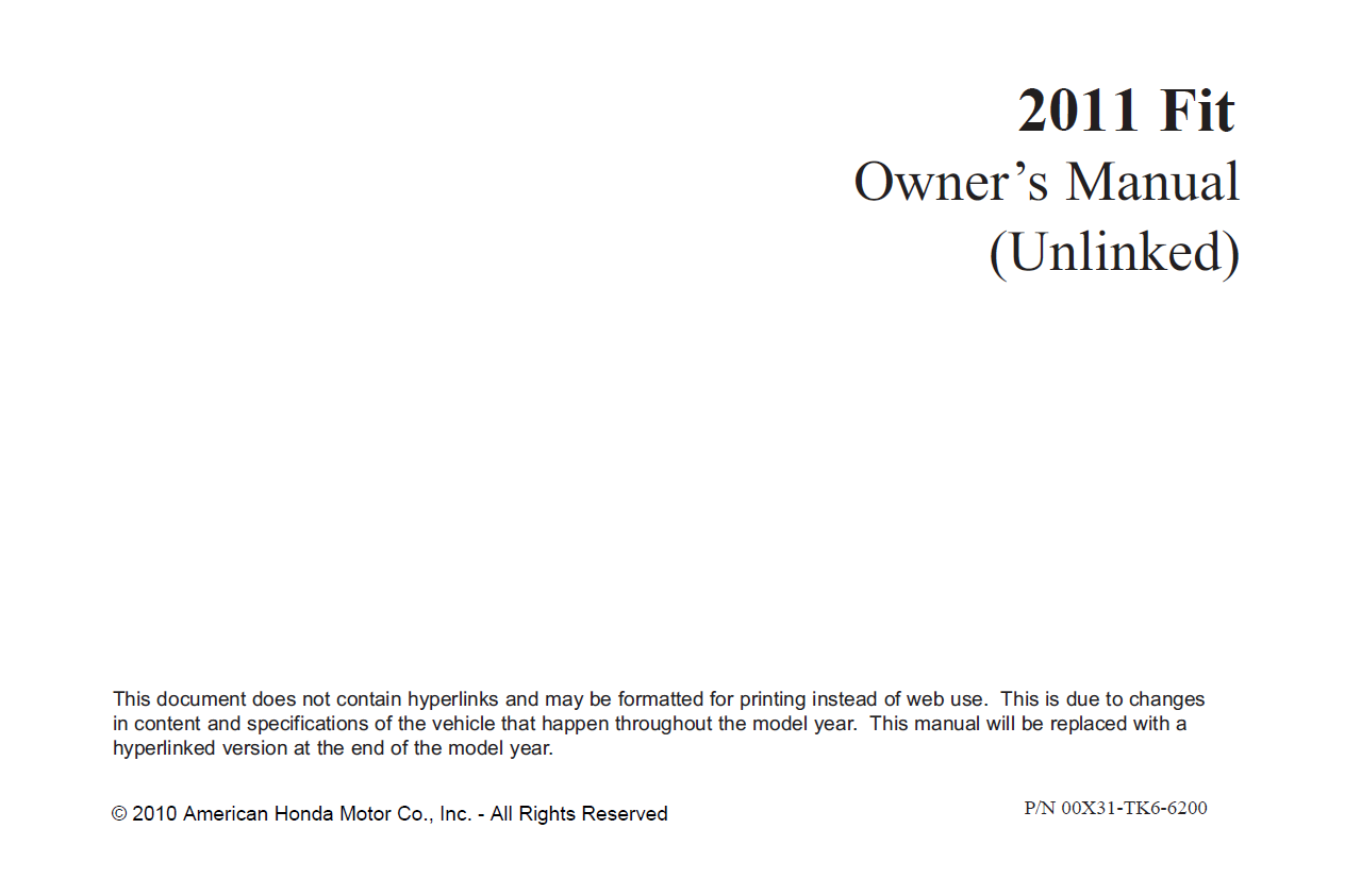 HONDA FIT 2011 OWNERS MANUAL